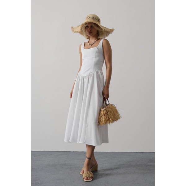 Askılı Uzun Elbise - Beyaz