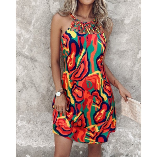 Kadın Omuzlardan Açık çapraz şerit Detaylı Desenli Süprem Elbise