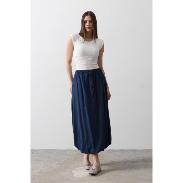 Beli Bağlamalı Balon Etek - İndigo