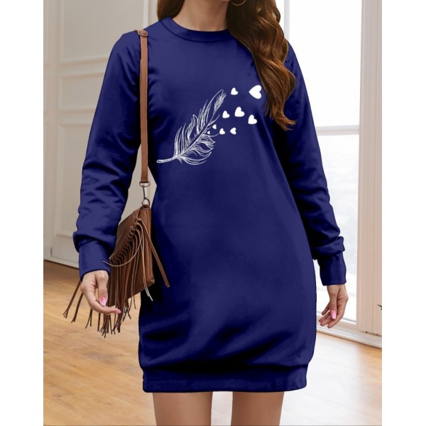 Kadın Uzun Kollu Bisiklet Yaka Desenli Viskon Iki Iplik Elbise