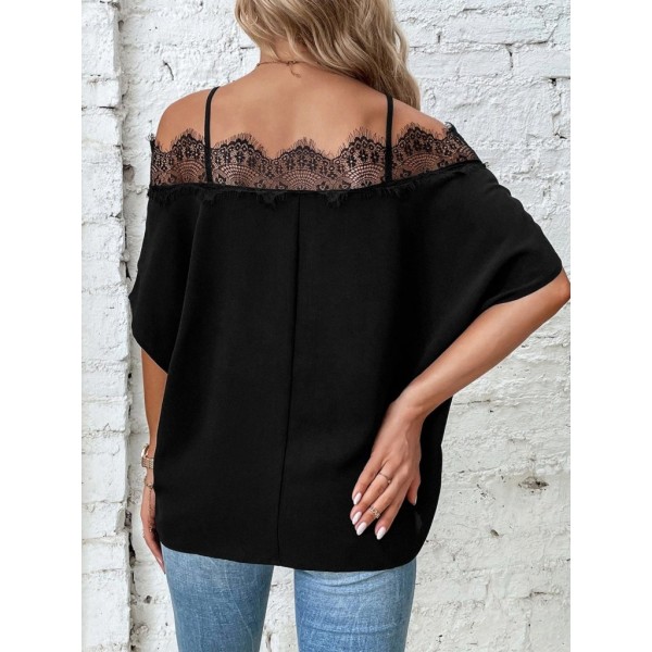 Kadın Askılı Dantel Janjan Krep Bluz