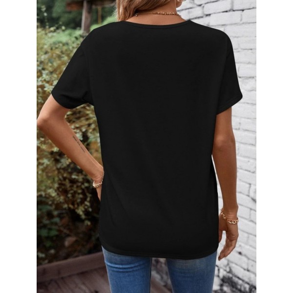 Kadın Kısa Kollu önden çapraz Detay V Yakalı Viskon Bluz