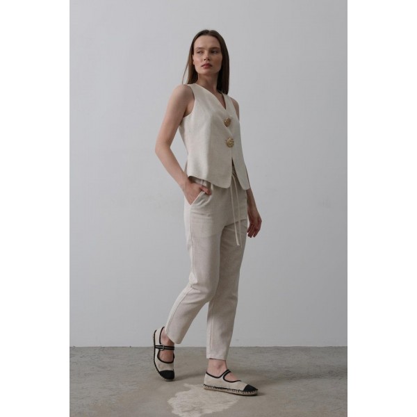 Düğme Detaylı Yelek - Krem