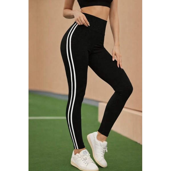 Kadın Yüksek Bel Yanları şerit Detaylı Uzun Sporcu Tayt