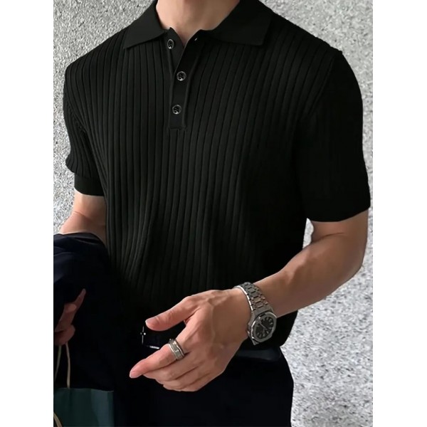 Erkek Kısa Kollu Yakalı Yakadan Düğmeli Triko Tişört