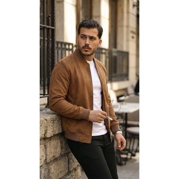 Erkek önden Fermuarlı Içi Astarlı Süet Ceket