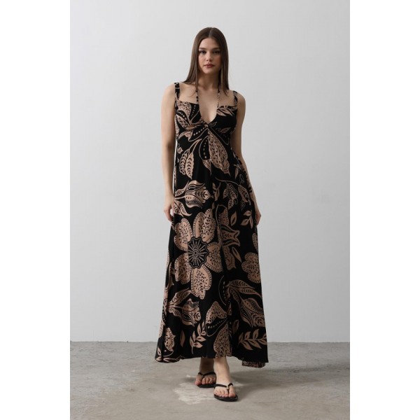 ASKILI VİSCON ELBİSE - Siyah