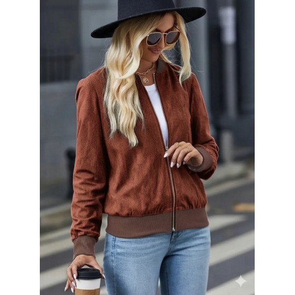 Kadın Uzun Kollu önden Fermuarlı Süet Ceket