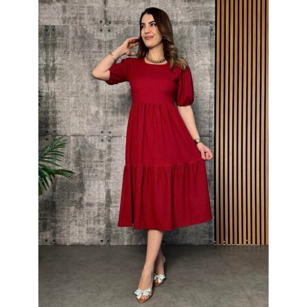 Kadın Kısa Kollu Yakası Açık Katlı Bürümcük Balon Elbise