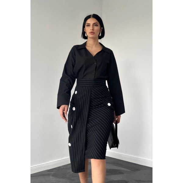 Siyah Çizgili Poliviskon Etek