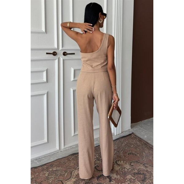 Tek Omuz Büstiyer Plazzo Pantolon Viscon Takım 10159