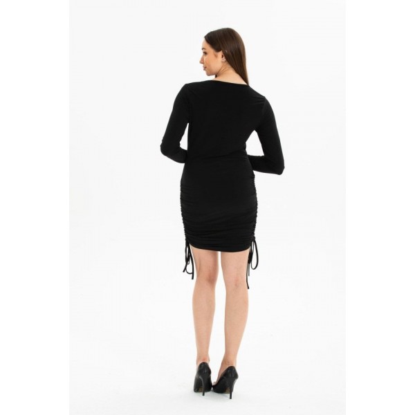 Kadın Uzun Kol Büzgü Detaylı Sandy Kumaş Ayarlanabilir Boy Fırsat Ürün Elbise