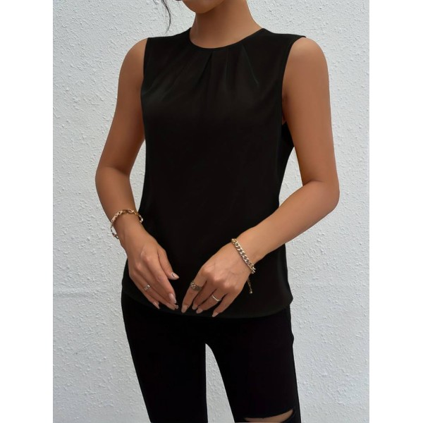 Kadın Askılı Yuvarlak Büzgü Yaka Sandy Bluz