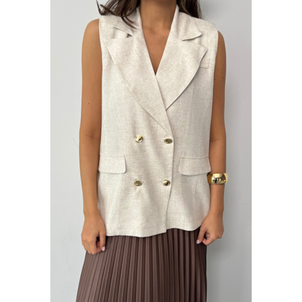 GOLD DÜĞMELİ KETEN YELEK - Ham