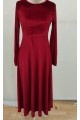 Kadın Uzun Kollu Bisiklet Yaka Midi Kadife Elbise