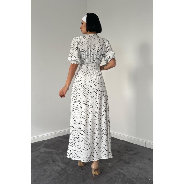 Beyaz Arka Ve Bel Ucu Gipeli Elbise