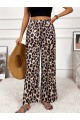 Kadın Yüksek Bel Beli Lastikli Bağcıklı Leopar Desenli Süprem Pantolon