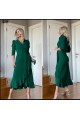 Kadın Yeşil Krep Kumaş Midi Boy Kuşaklı Uzunkol Elbise