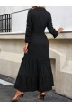 Kadın Uzun Kollu Eteği Fırfırlı Beli Kuşaklı Trikoton Tam Boy Gömlek Elbise