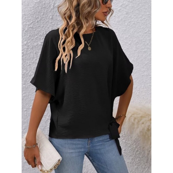 Kadın Kısa Kollu Bisiklet Yaka Yandan Bağcıklı Aerobin Bluz