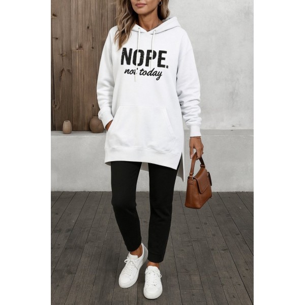 Kadın Uzun Kollu Kapşonlu Bağcıklı Viskon Iki Iplik Sweat