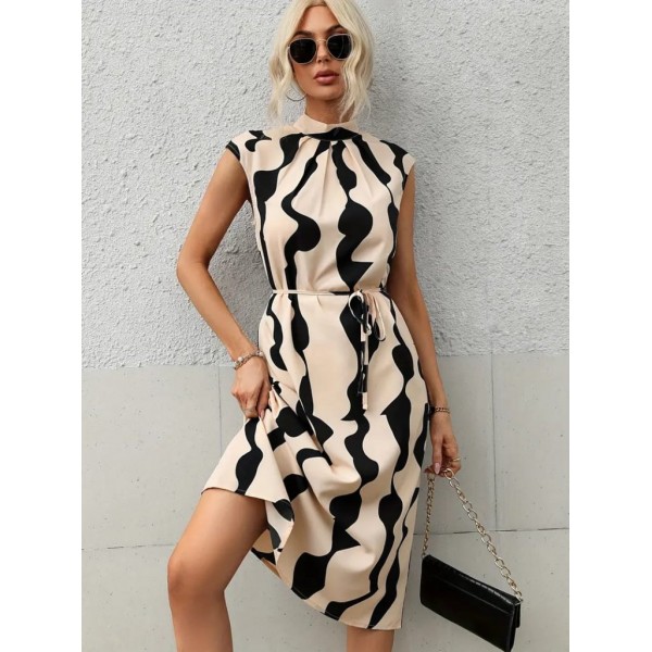 Kadın Balıkçı Yaka Arkadan Bağlamalı Kuşaklı Midi Boy Jessica Elbise