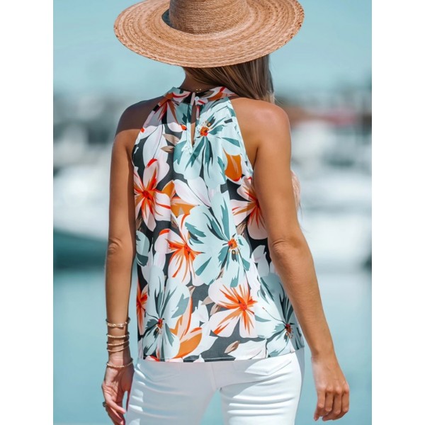 Kadın Kolsuz Halter Yaka Desenli Bluz