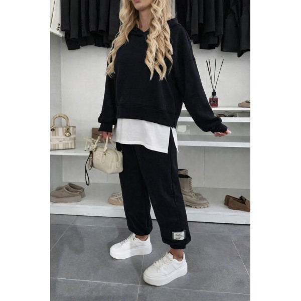 Kadın Uzun Kollu Kapşonlu Viskon Iki Iplik Bluz Ve Pantolon Ikili Takım