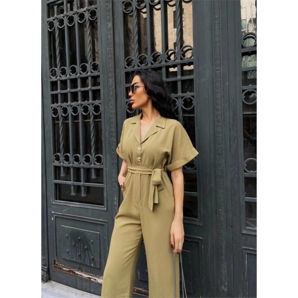 KETEN TULUM BEL BAĞLAMA DETAYLI - Yeşil