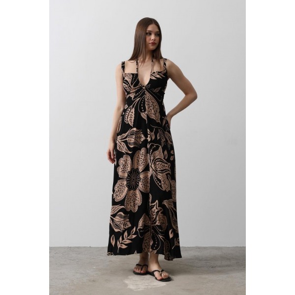 ASKILI VİSCON ELBİSE - Siyah