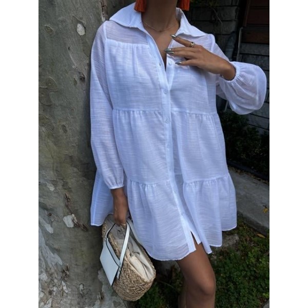 Gömlek Yaka Pileli Elbise 2898