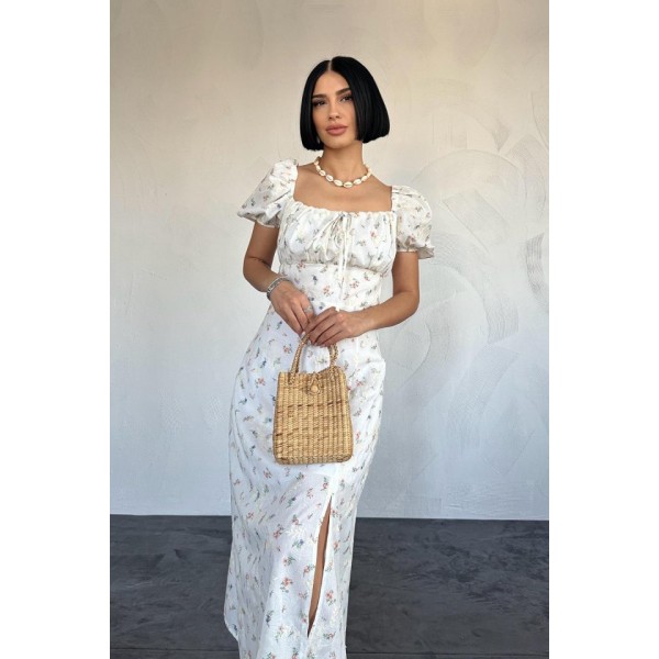 Lila Çiçekli Yazlık Elbise