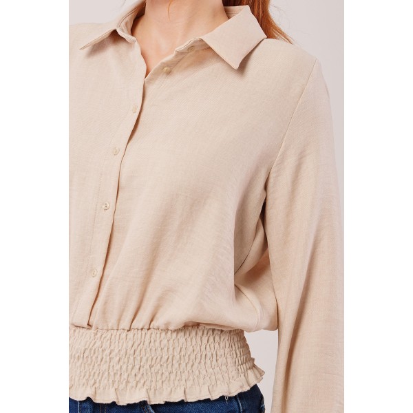 Bel Ve Bilek Lastikli Bej Bluz