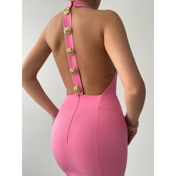 Katalina Gül Düğmeli Elbise