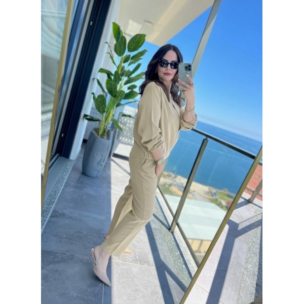 Kadın Uzun Kollu önden Fermuarlı Modal Ceket Ve Pantolon Ikili Takım