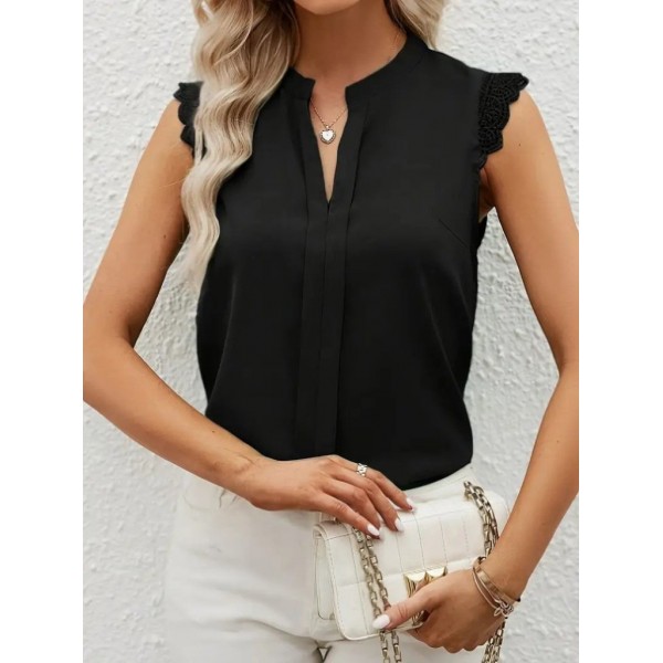 Kadın Kısa Dantel Kollu Hakim Yaka Ithal Krep Bluz