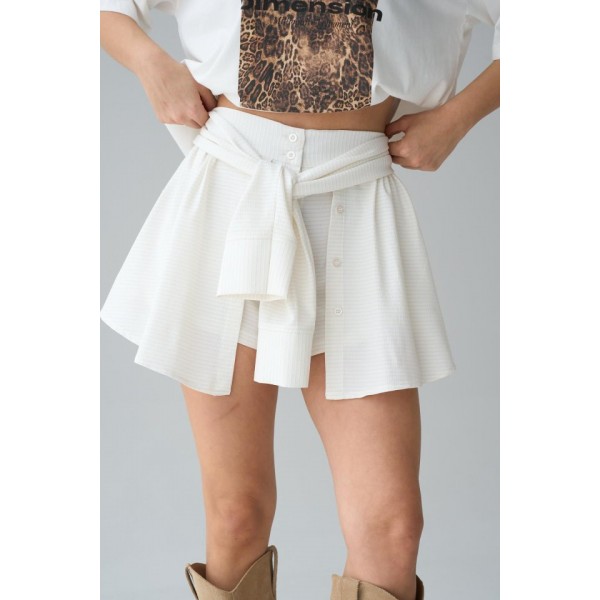 Gömlek Bağlamalı Şort - Krem