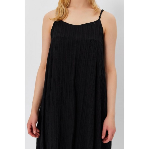 Askılı Uzun Çan Elbise - Siyah