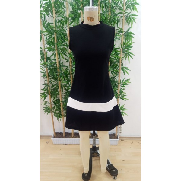 Kadın Sıfır Kol Yarı Balıkçı Yaka şerit Detaylı Ithal Krep Elbise