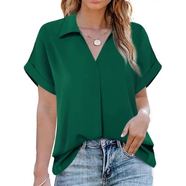 Kadın Kısa Kollu Yakalı Uzun Sandy Bluz