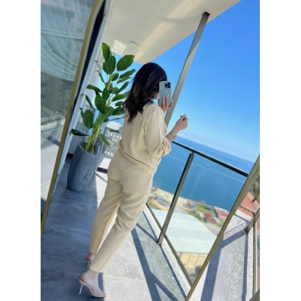 Kadın Uzun Kollu önden Fermuarlı Modal Ceket Ve Pantolon Ikili Takım