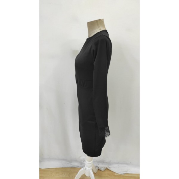 Kadın Uzun Kollu Bisiklet Yaka önden Dantel Ve Yırtmaç Detaylı Dalgıç Elbise