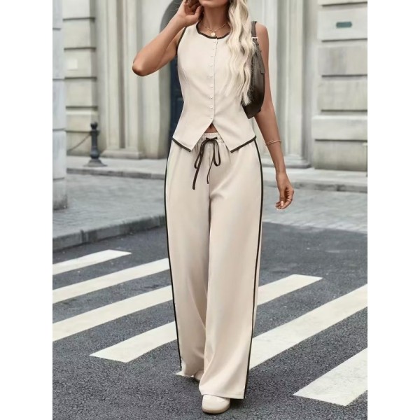 Kadın Kolsuz önü Düğmeli Yelek Ve Pantolon Ikili Takım