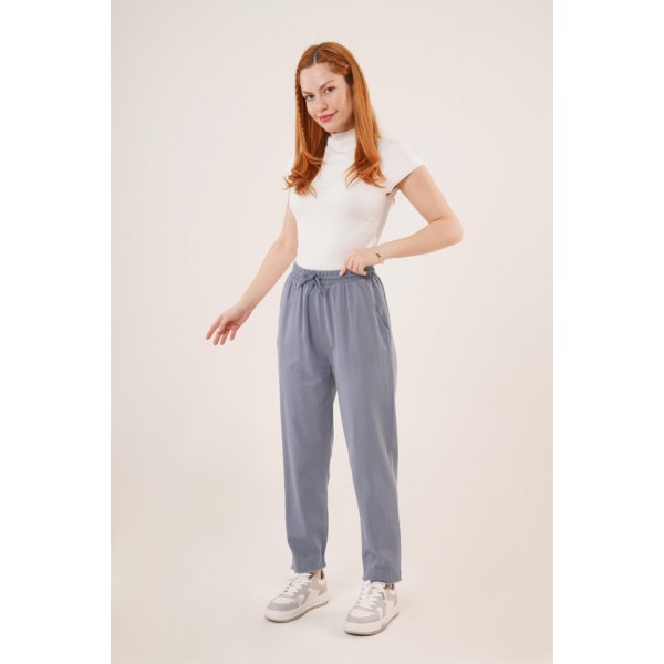 Cepli Belden Bağlamalı Paça Detaylı İndigo Pantolon