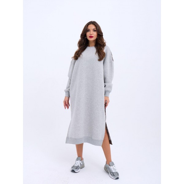 Kadın Arkası Leoparlı Yırtmaçlı Elbise