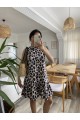 Kadın Kolsuz Sırttan Bağlamalı Fırfırlı Leopar Desenli Süprem Elbise