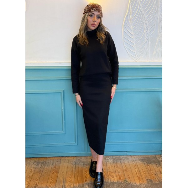 Kadın Uzun Kollu Balıkçı Yaka şardonlu Bluz Etek Takım