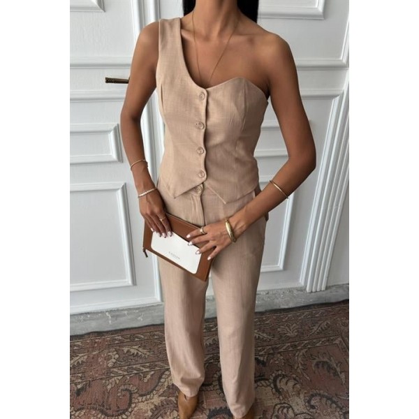 Tek Omuz Büstiyer Plazzo Pantolon Viscon Takım 10159