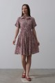 Baskılı Keten Elbise - Lila