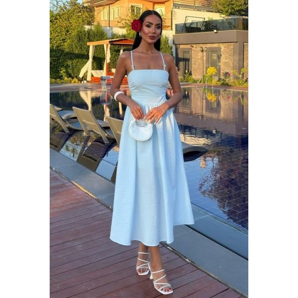 Sırtı Çapraz İpli Boncuk Detaylı Elbise 2902-08